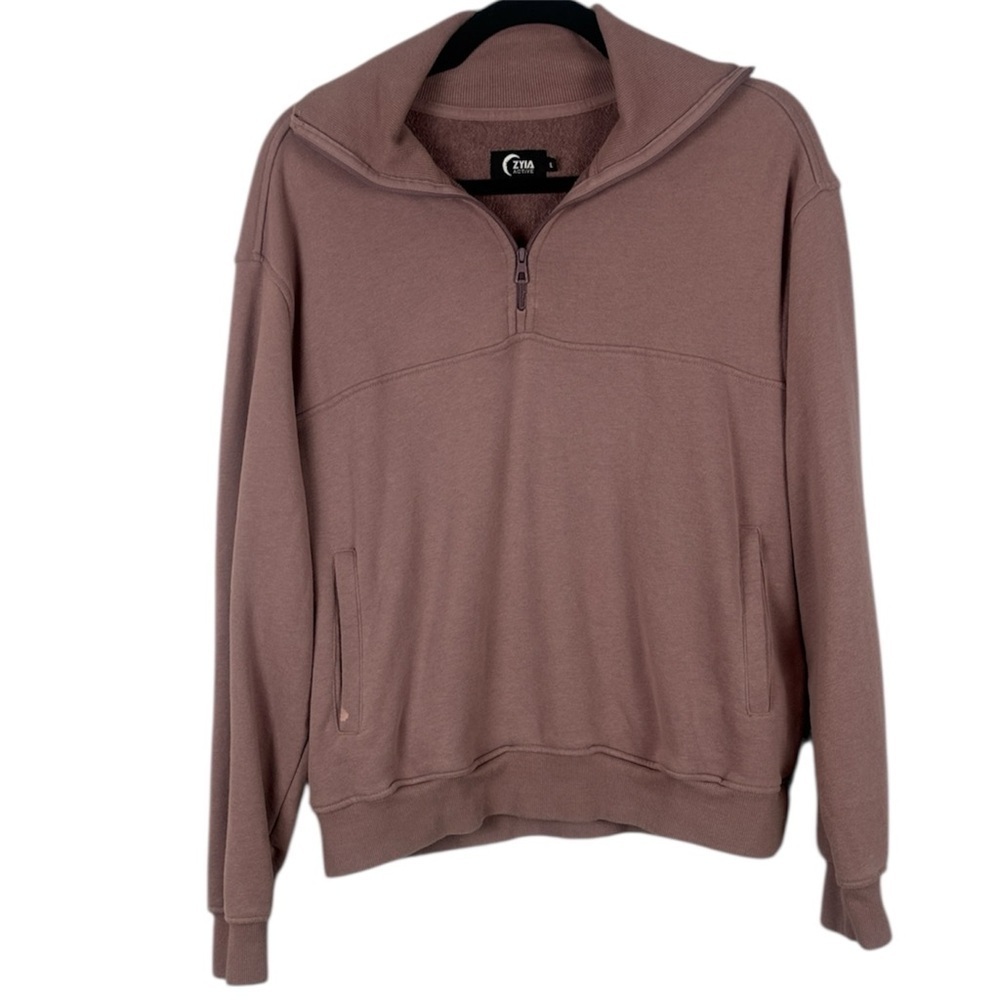 ZYIA Cotton Blend Dusty Rose Quarter-Zip Pullover Size Large